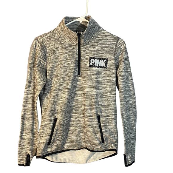 PINK by Victoria's Secret Heathered Gray 1/4 Zip Sweatshirt Women Sz XS - Picture 1 of 9